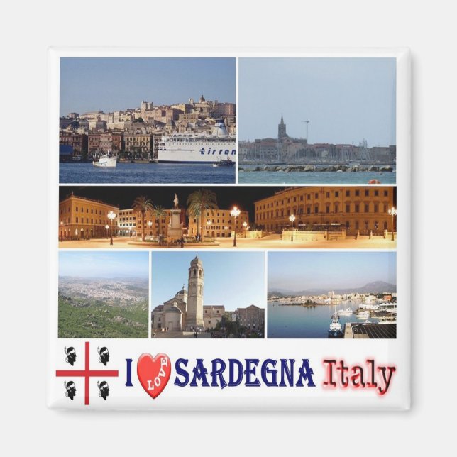 SRD039 SARDINIA I Love, Mosaic, Italy, Fridge Magnet (Front)