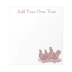 sRed Rooster and Hens Plymouth Rock Chickens Farm Notepad