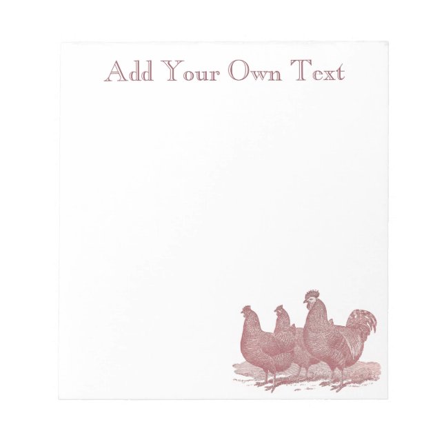 sRed Rooster and Hens Plymouth Rock Chickens Farm Notepad (Front)