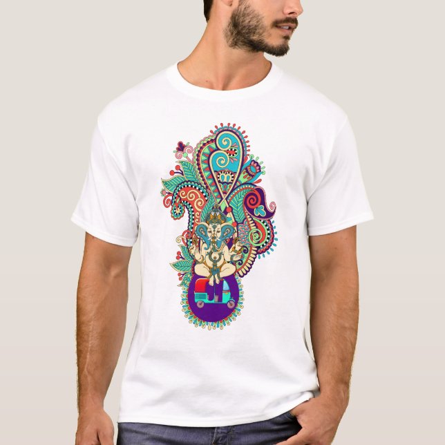 Sri Ganesh Colorful Indian Paisley T-Shirt (Front)