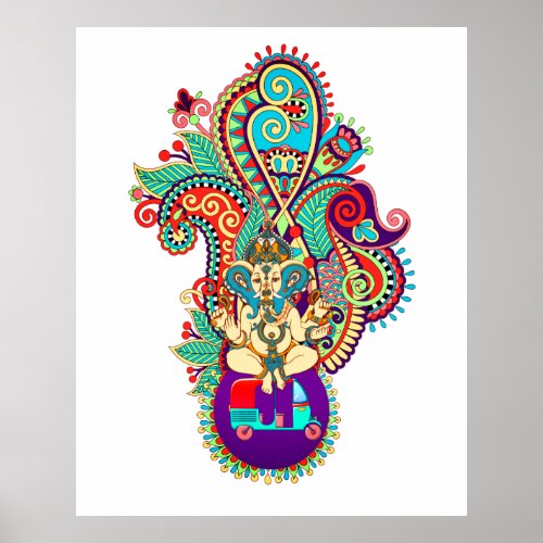 Sri Ganesha Colorful Indian Paisley Hippie Vibe Poster