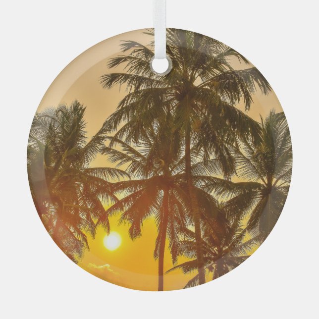 Sri Lanka Beach Sunset View Glass Ornament (Front)