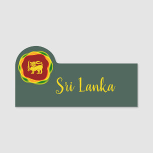 Sri Lanka Flag colors and Yellow Lion Sinhala Name Tag