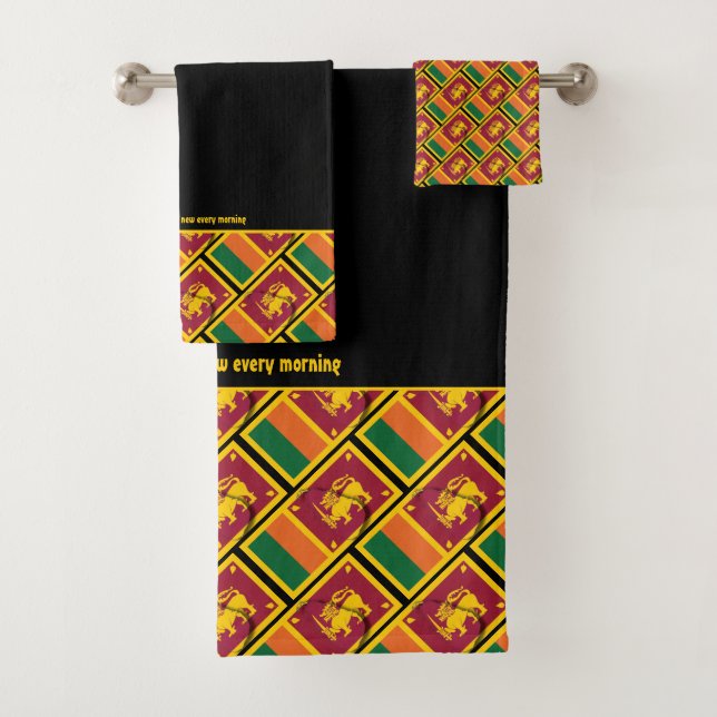 SRI LANKA FLAG Personalized Scripture BLACK Bath Towel Set (Insitu)