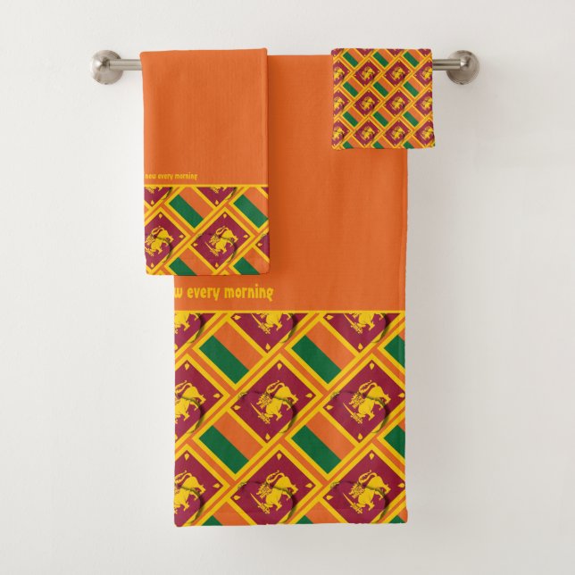 SRI LANKA FLAG Personalized Scripture ORANGE Bath Towel Set (Insitu)