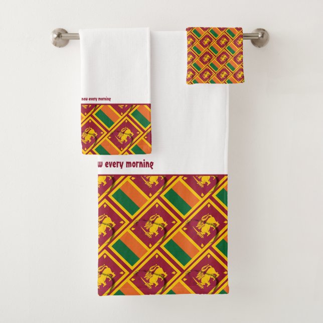 SRI LANKA FLAG Personalized Scripture WHITE Bath Towel Set (Insitu)