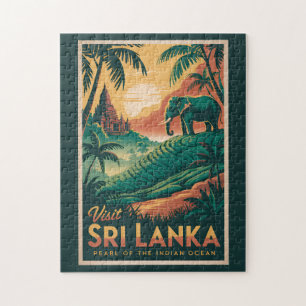 Sri Lanka Landscape Illustration Travel Art Retro Jigsaw Puzzle