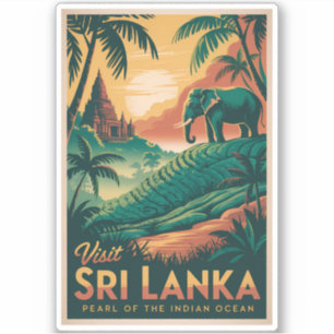 Sri Lanka Landscape Illustration Travel Art Retro Sticker