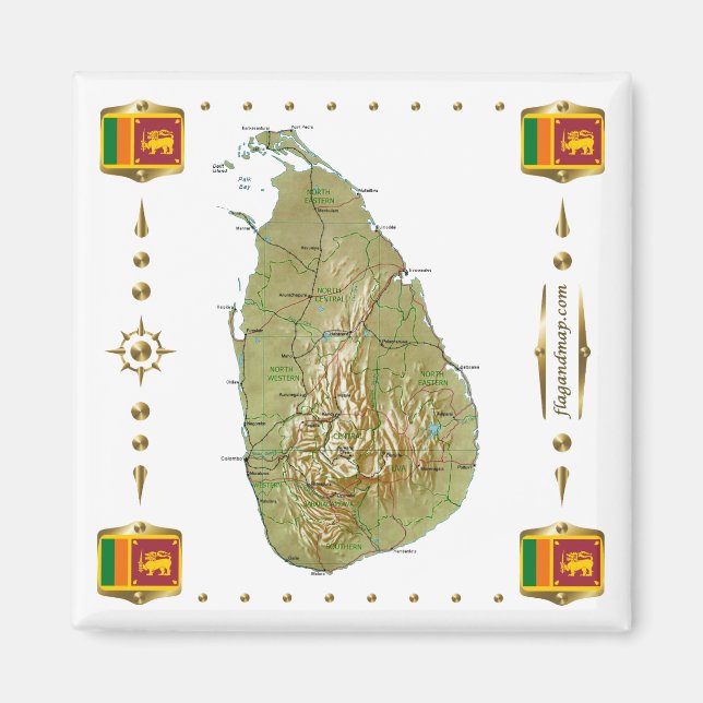 Sri Lanka Map + Flags Magnet (Front)