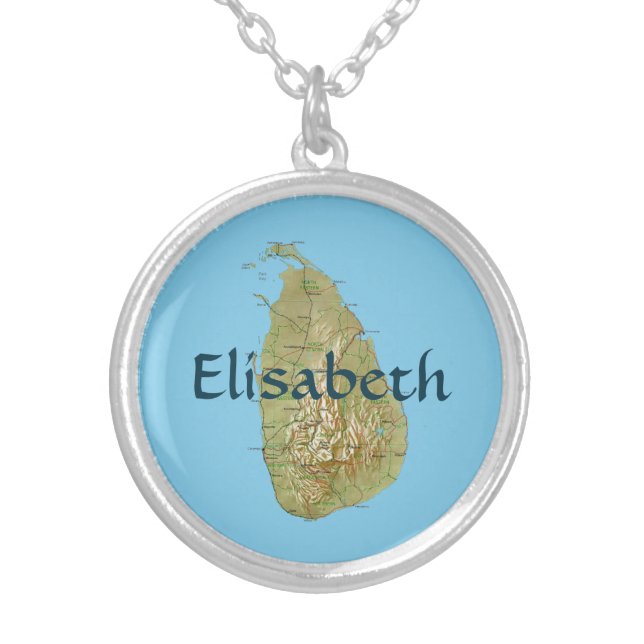 Sri Lanka Map + Name Necklace (Front)
