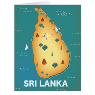 Sri Lanka map travel poster Cards