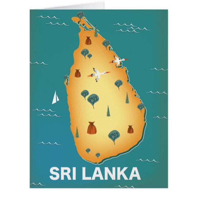 Sri Lanka map travel poster Cards (Front)