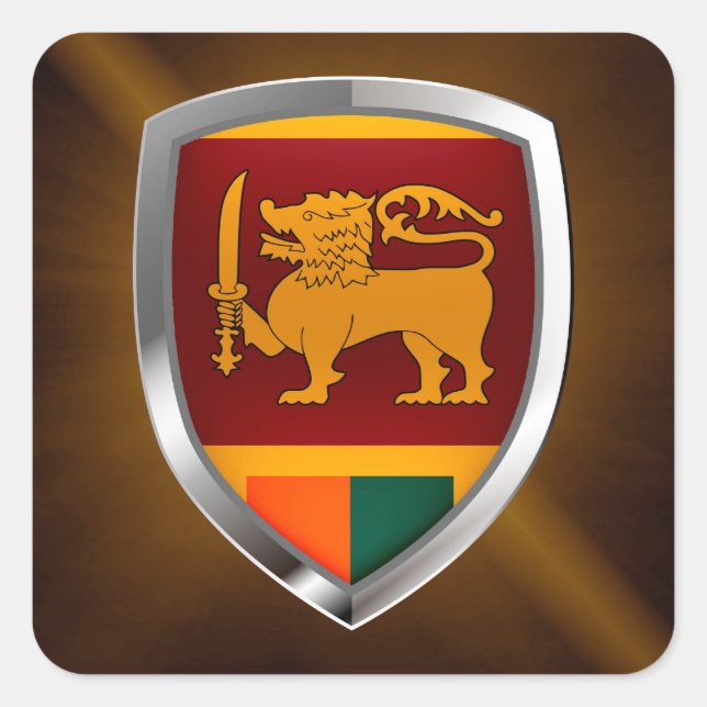 Sri Lanka Metallic Emblem Square Sticker (Front)