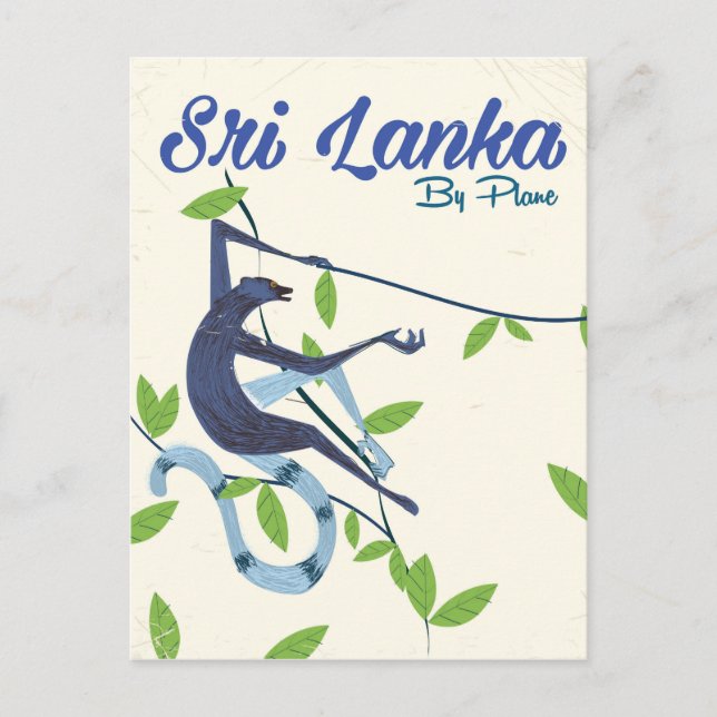 Sri lanka monkey vintage vacation poster postcard (Front)