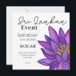 Sri Lanka  Sigiri Paintings Save The Date<br><div class="desc">This image is an invitation to a Sri Lankan event. The invitation features a watercolor-style illustration of a purple water lily (Blue Lotus)and includes the date (June 28, 202X), time (10:30 AM), location ("The Creative Space, 123 Main Street, Anytown"), and an RSVP request. The design is clean and simple, using...</div>