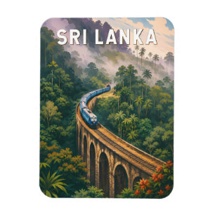 Sri Lanka Train Illustration Travel Art Vintage Magnet