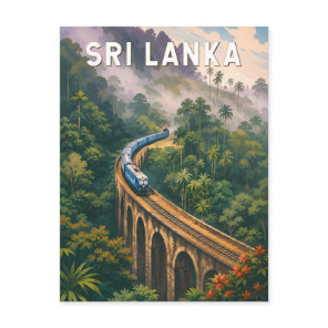 Sri Lanka Train Illustration Travel Art Vintage Postcard