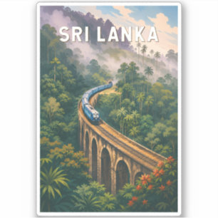 Sri Lanka Train Illustration Travel Art Vintage Sticker
