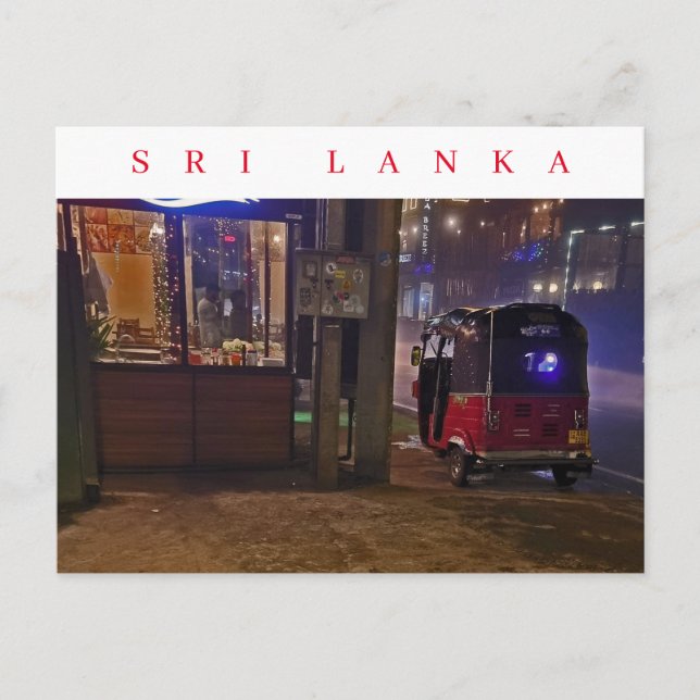 Sri Lanka tuk tuk at night view postcard (Front)