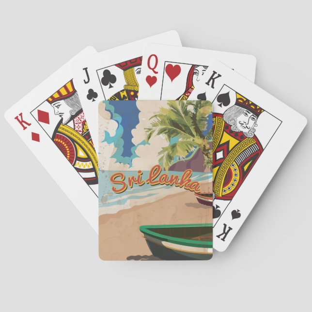 Sri Lanka Vintage Vacation Travel Poster Poker Cards (Back)
