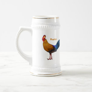 Sri Lankan junglefowl bird cartoon illustration Beer Stein