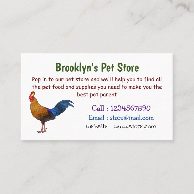 Sri Lankan junglefowl bird cartoon illustration  Business Card (Front)