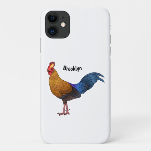 Sri Lankan junglefowl bird cartoon illustration  iPhone 11 Case