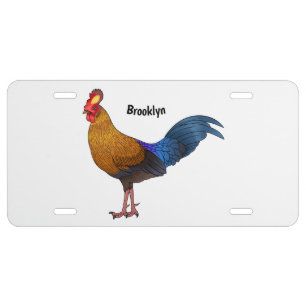 Sri Lankan junglefowl bird cartoon illustration License Plate