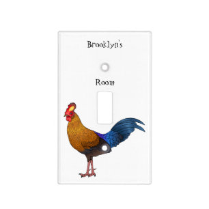 Sri Lankan junglefowl bird cartoon illustration Light Switch Cover