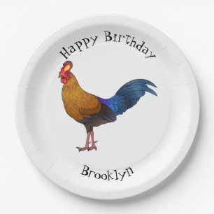 Sri Lankan junglefowl bird cartoon illustration  Paper Plates