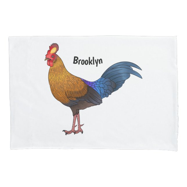 Sri Lankan junglefowl bird cartoon illustration Pillow Case (Front)