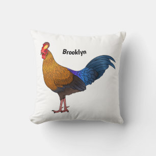 Sri Lankan junglefowl bird cartoon illustration Throw Pillow