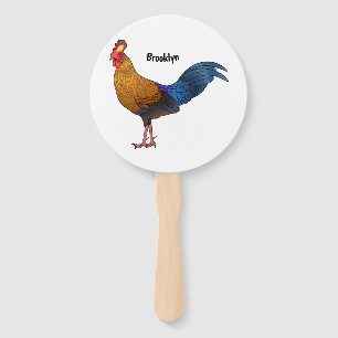 Sri Lankan junglefowl bird mapping illustration Hand Fan