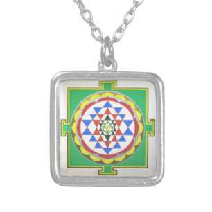 Sri Yantra - Accurate Colors Silver Plated Necklace