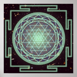 Sri Yantra Blue Glow Poster