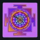 SRI YANTRA full colored your ideas Square Wall Clock<br><div class="desc">Sprit Symbol Design by EDDA Fröhlich / EDDArt | SRI YANTRA | Yantras are ritual diagrams , which are used for meditation or meet initiatory functions . The Sri Yantra contains nine interlocking triangles , representing Shiva four and five Shakti.</div>