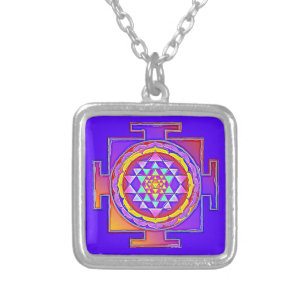 Sri Yantra - Hinduism Symbol Design 1 Silver Plated Necklace