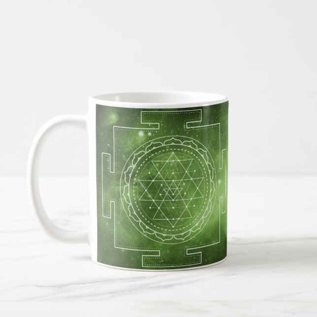 Sri Yantra Sacred Geometry Green Mug (Left)