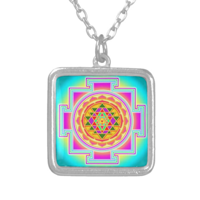 Sri Yantra Sacred Geometry Silver Plated Necklace (Front)