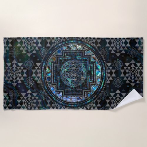 Sri Yantra   Sri Chakra Abalone Shell and Silver Beach Towel