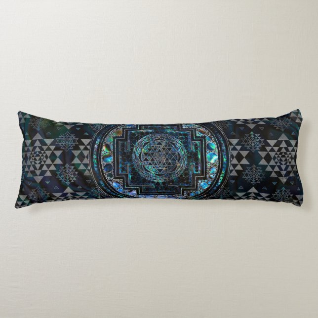 Sri Yantra  / Sri Chakra Abalone Shell and Silver Body Pillow (Front)