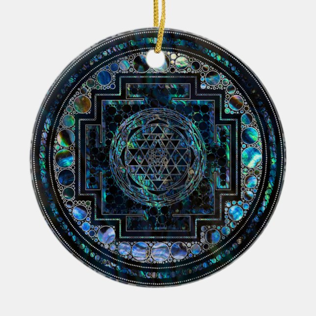 Sri Yantra  / Sri Chakra Abalone Shell and Silver Ceramic Ornament (Front)