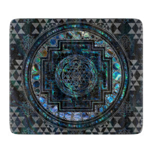 Sri Yantra  / Sri Chakra Abalone Shell and Silver Cutting Board
