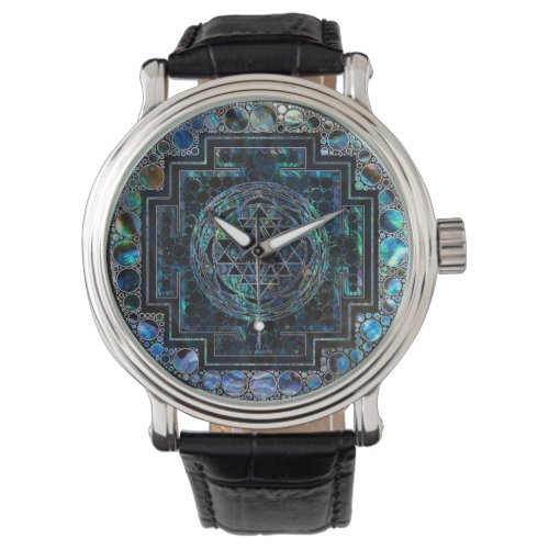 Sri Yantra   Sri Chakra Abalone Shell and Silver Watch