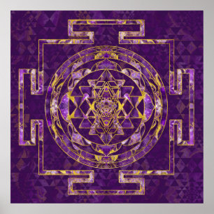 Sri Yantra / Sri Chakra Amethyst and gold Poster