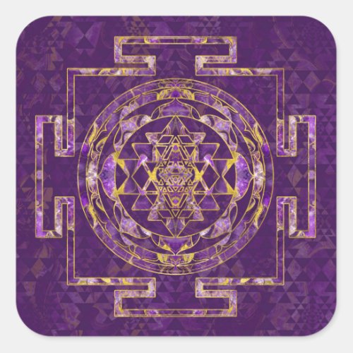 Sri Yantra   Sri Chakra Amethyst and gold Square Sticker