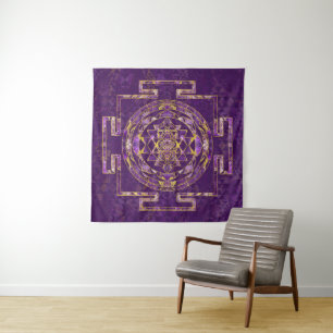 Sri Yantra / Sri Chakra Amethyst and gold Tapestry
