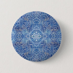 Sri Yantra  / Sri Chakra Blue Watercolor Button