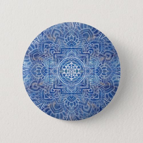 Sri Yantra   Sri Chakra Blue Watercolor Button