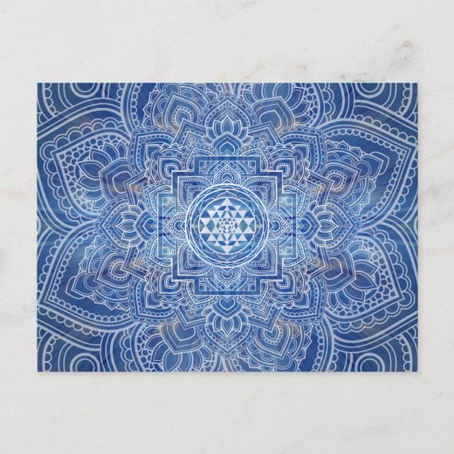 Sri Yantra  / Sri Chakra Blue Watercolor Postcard (Front)